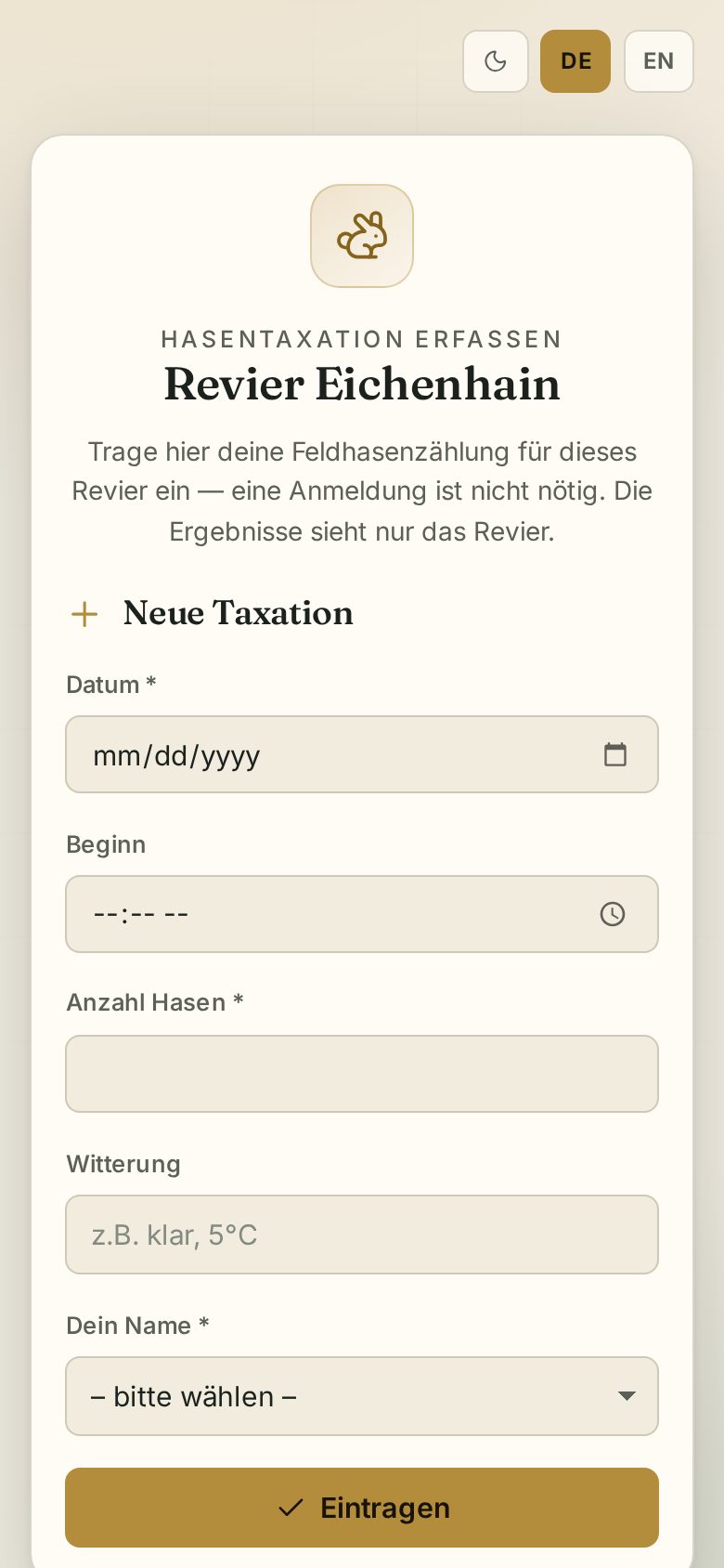 Hasentaxation erfassen