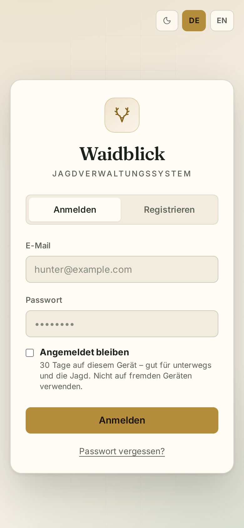 Anmeldung auf dem Smartphone