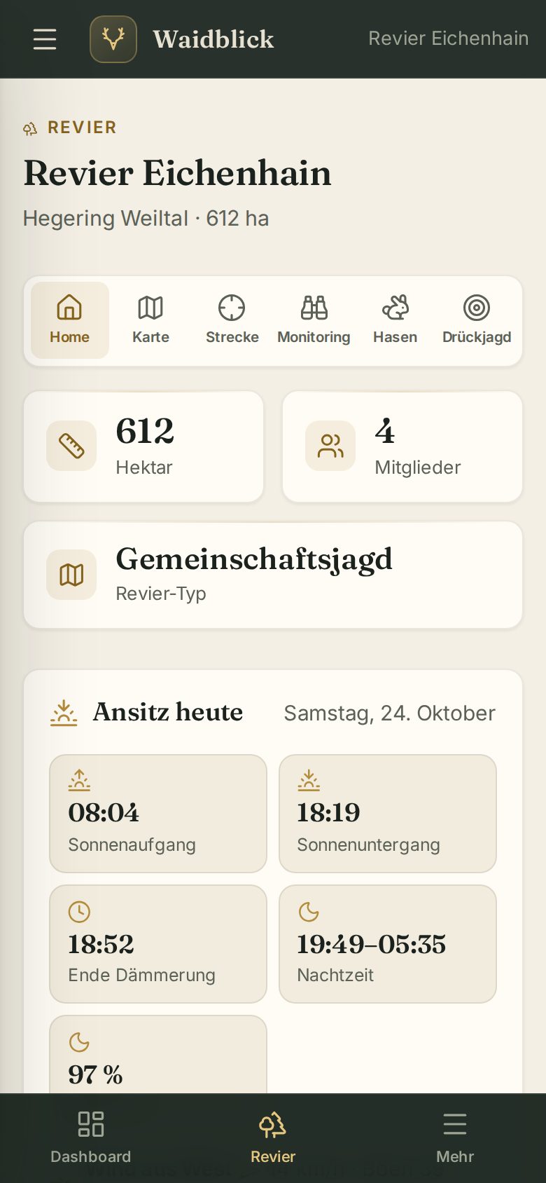 Revier auf dem Smartphone