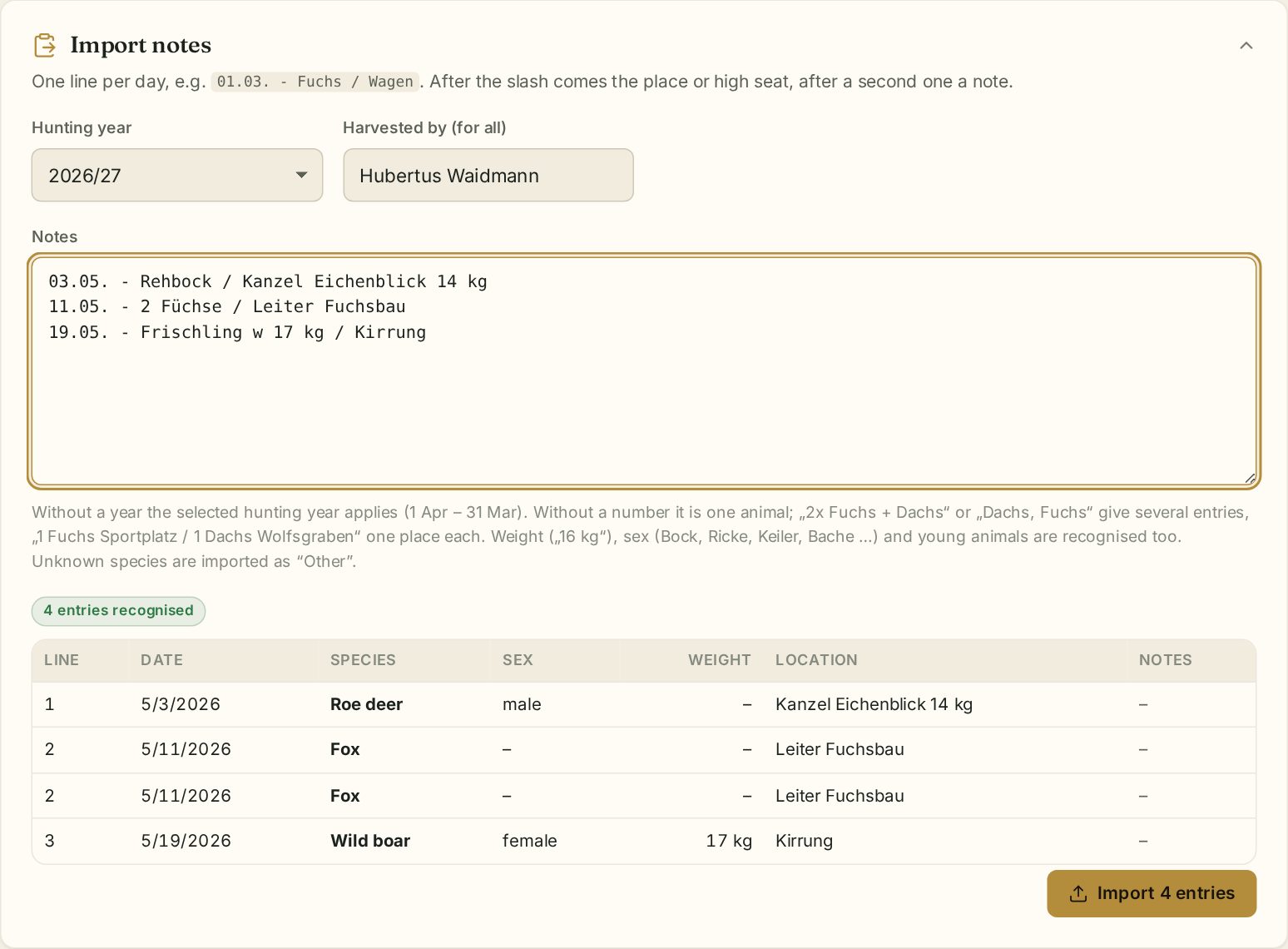 Import notes