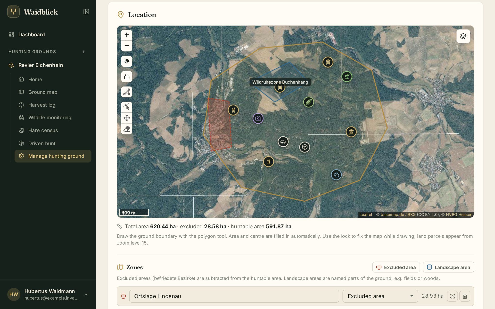 Location with zones and facilities